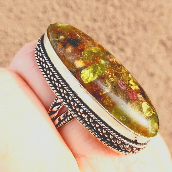 New Huge Natural Watermelon Tourmaline 925 Silver Statement Ring. - Picture 2 of 10